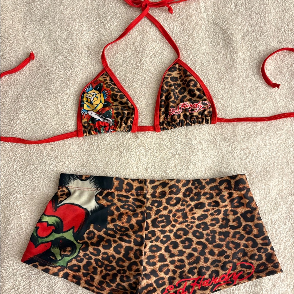 Ed Hardy Red and Leopard Bikini